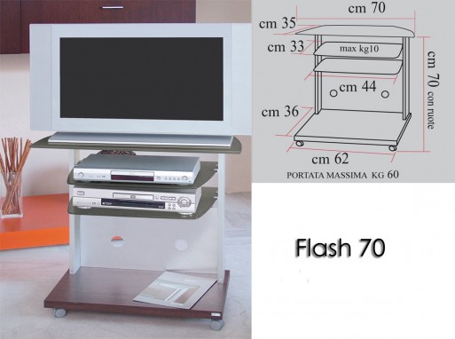 Mobiletto per televisore su ruote in alluminio e cristallo Flash